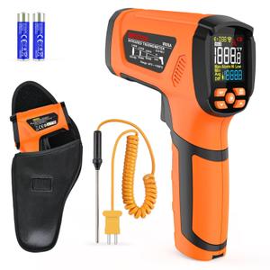 MESTEK Infrared Thermometer Temperature Gun -40~2912, High Temp Thermometer with Thermocouple Probe, Non-contact Digital Laser Thermometer Gun 50:1 Pyrometer for Industrial HVAC Forge Metal Smelting