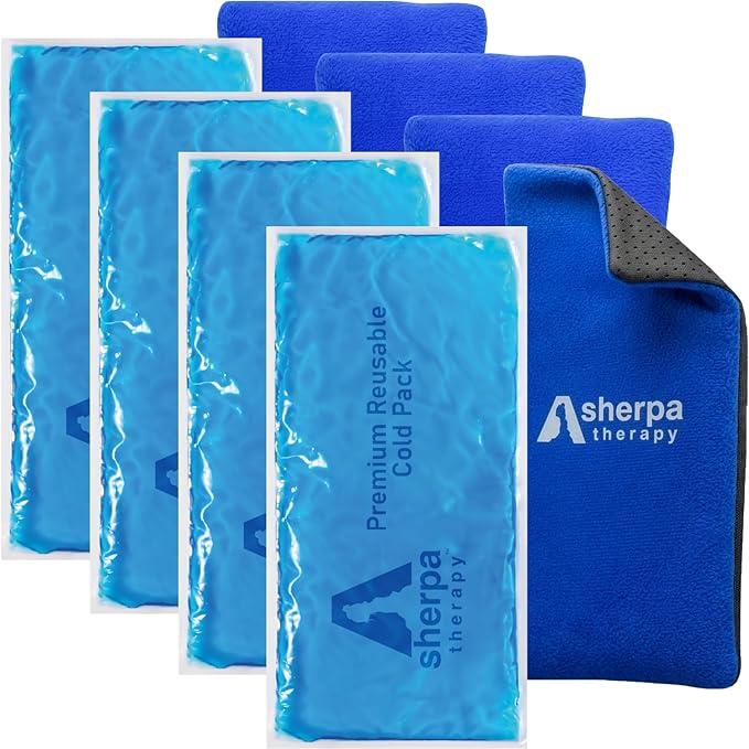 SHERPA THERAPY 4PK Flexible Gel Ice Packs for Injuries Reusable  Gel Ice Pack Cold Compress for Knee, Back, Neck, Wrist, Hand, Elbow, Ankle Pain Relief  9.5" x 4.5"
