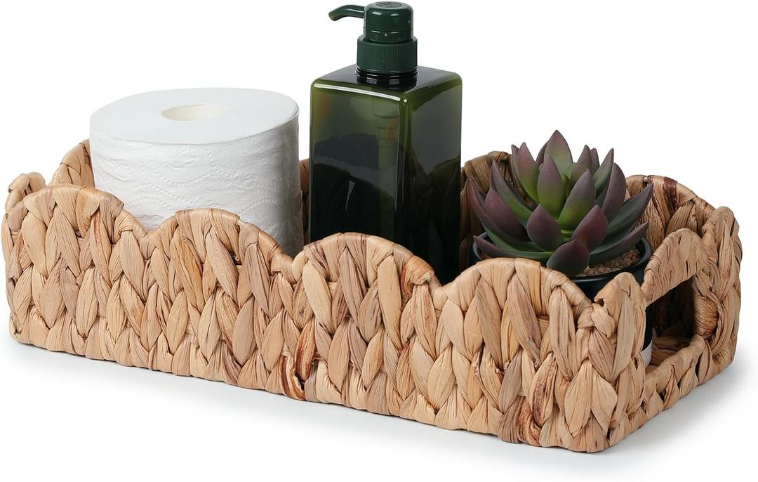 YANGQIHOME Toilet Paper Basket, Water Hyacinth Toilet Tank Basket for Storage, Scalloped Baskets for Bathroom Decor Bedroom Nursery Room Kitchen (Large)