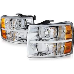 Auto Dynasty Halogen Headlights Assembly Compatible with Chevy Silverado 1500 2500HD 3500 GMT900 2007 2008 2009 2010 2011 2012 2013 2014 Driver and Passenger Side, Chrome Housing