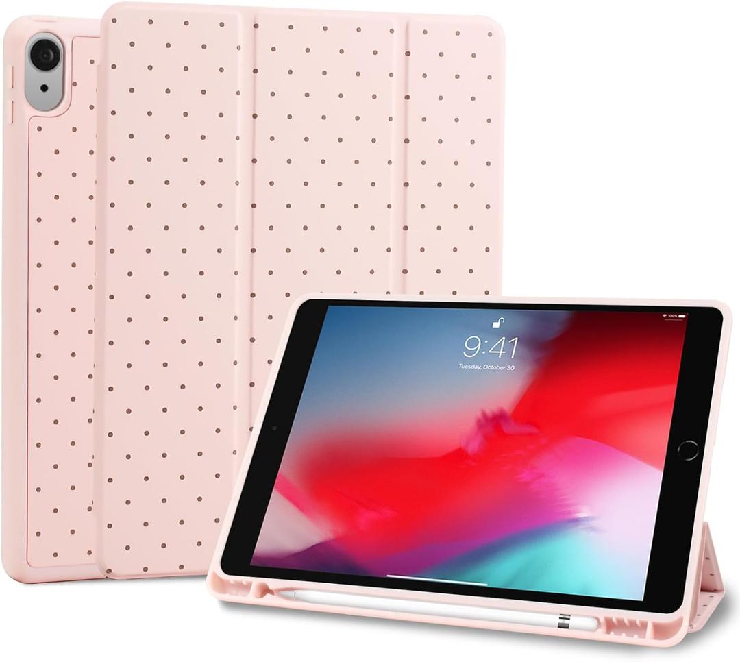 Fycyko Compatible with iPad (A16) 11th Generation 11 Inch 2025 Case, Slim Stand Cover for iPad 10th 10.9 Inch 2022 with Pencil Holder, Cute Polka Dot Aesthetics Design Protective Cover-Pink