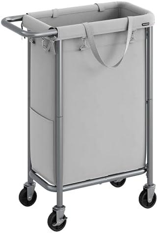 SONGMICS Laundry Basket with Wheels, Rolling Laundry Hamper, 23.8 Gallons (90 L), Removable Liner, Steel Frame with Handle, 24 x 11.4 x 31.9 Inches, Dove Gray URLS003G01