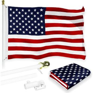 G128-6 Feet Spinning Flagpole (White) American USA 150D Flag Brass Grommets Printed 3x5 ft (Flag Included) Aluminum Flag Pole
