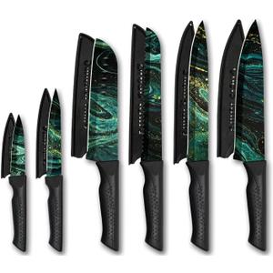 Knife Set, 12-PC Colorful Kitchen Knife Set, 6 Sharp Kitchen Knives with Covers for Cooking, Cutting&Chopping, Greenstone Knife Set, 12-PC Colorful Kitchen Knife Set, 6 Sharp Kitchen Knives with Covers for Cooking, Cutting&Chopping, Greenstone