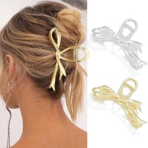 2 x CAKURE Bow Claw Clips Gold Hair Clips Large Claw Clip for Thick Hair Styling Accessories for Women (Pack of 2)