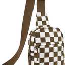 Small Checkered Crossbody Sling Bag Chest Bag Water Resistant Fanny Pack Running Phone Holder for Women Men Workout Travelling Hiking(Caramel)