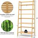 Bamboo Ladder Shelf, 4-Tier Wooden Ladder Bookshelf & Bookcase Organizer, 21"W x 12.5"D x 50"H