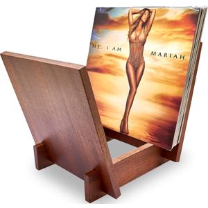 Honygebia Wooden Vinyl Record Holder - Wood Record Album Holder, V-Shaped Vinyl Record Storage Racks, Album Holders for Vinyl Records, Shelf for Storing Collection of 40 Premium LPs (Solid Sapele)