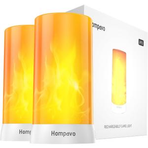 Hompavo Upgraded LED Flame Lights, 4-Mode Rechargeable Battery Operated Flameless Candles, Waterproof Pillar Flickering Lanterns for Living Room Bathroom Patio Wedding Party Christmas Home Decor (Button Control-2 Pcs)