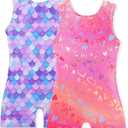 2 Pack Gymnastics Leotards for Girls Shiny Toddler Biketard Unitard Dance Tumbling Outfits, Size 6-7 Years