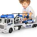 Dwi Dowellin Toddler Boy Toys for 3 4 5 6 Year Old, 25" Semi Truck Toy with Racing Car and Helicopter - Police Toys,Birthday Gifts for Kids Child 2 3 4 5 6 Years Old