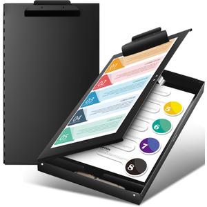 1 Pcs 11 x 17 Inch Aluminum Clipboard with Storage Metal Clipboard High Capacity Clip for Student Teacher Nurse, Black