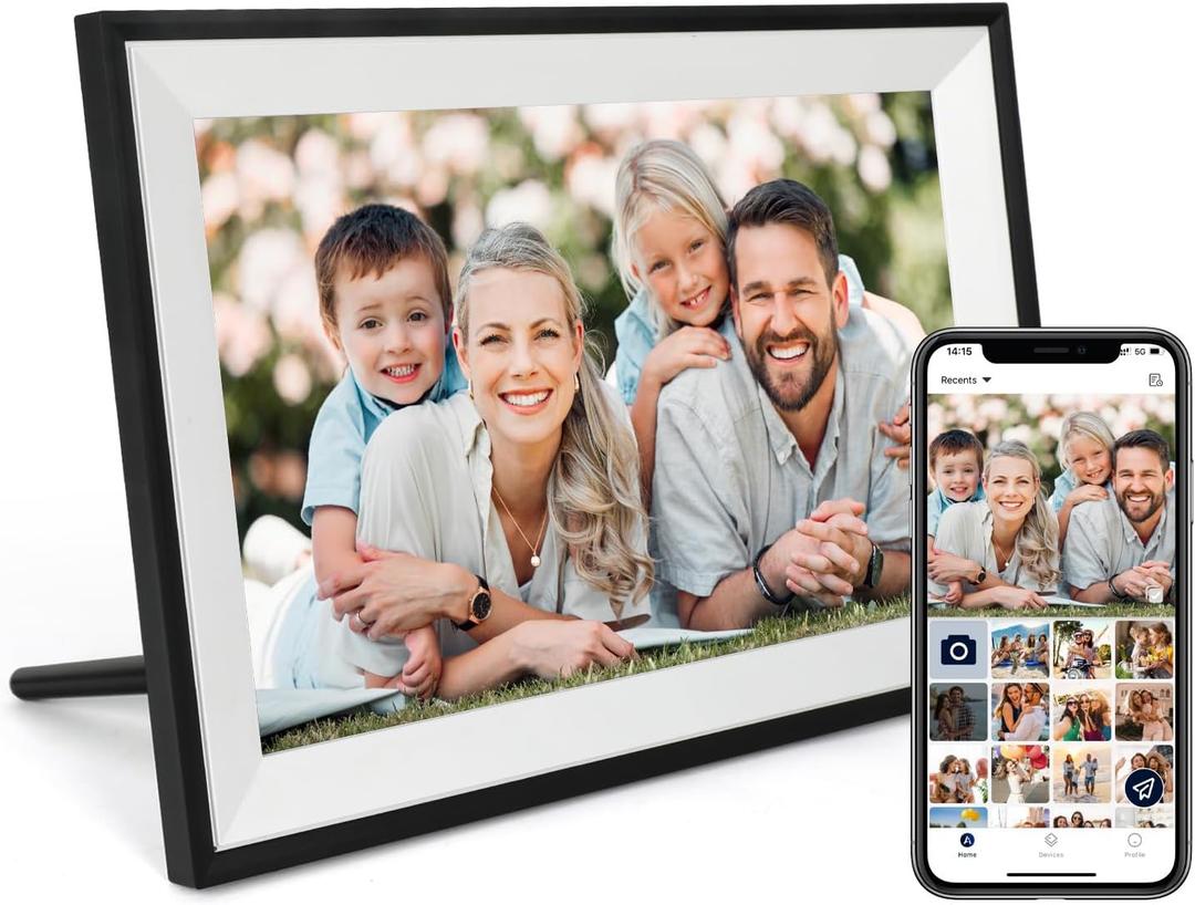 Digital Picture Frame 10.1 Inch WiFi Digital Photo Frame IPS HD Touch Screen Smart Cloud Photo Frame with 32GB Storage, Auto-Rotate, Easy Setup to Share Photos or Videos Remotely via AiMOR APP (Black)