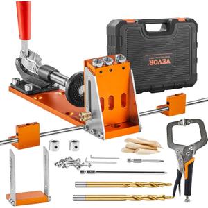 VEVOR 34 Pcs Pocket Hole Jig Kit, Adjustable Versatile Pocket Hole Jig with Toolbox,11" C-clamp, Fixture, Step Drills, Wrenches, Drill Stop Rings, Square Drive Bits-Gifts for Him (Ultra)