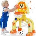 Toddler Basketball Hoop & Soccer Goal for Kids 1-3 Years Old, Baby Toys for 1 2 3 Year Old Boy Girl Gifts, Montessori Interactive Musical Toy with Lights for Christmas Birthday Gifts for 12-18 Months