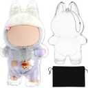2 x GrillGauge Protective Case for LABUBU, Plastic Clear Display Box with Key Chain for Dolls, Protective Cover for Plush Toy, Transparent PVC Bag for Storage (No Doll, 17cm)