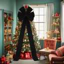 Hungdao Extra Large Christmas Tree Topper Bows 70.9 x 19.7 Inch Giant Oversized Huge Christmas Velvet Decorative Bows with Long Streamers for Tree Front Door Patio Outdoor Decor(Classic,Black)