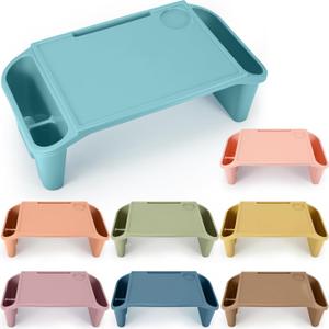 Beeveer 8 Pcs Kids Lap Desk Tray Bulk 19.7x9.6x7.1in Portable Lap Tray for Kids Plastic Table with Side Storage Space for Bed Classroom Laptop Children Car Activity Eating Floor (Morandi Colors)