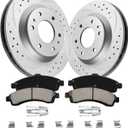 Front Brake Pads And Rotors Kit Compatible With 2002-2005 Chevrolet Trailblazer, GMC Envoy, Automotive Replacement Brake Kits 55069 D882-7759 Geomet Drilled And Slotted Rotors 305mm(12in)
