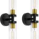 UpgradedWall Sconces Set of Two, Black and Gold Bathroom Sconces Vanity Light Fixtures with Clear Glass, Sconces Wall Decor Set of 2 Wall Lights for Living Room Bathroom Corridor Mirror Bedroom