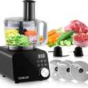 COOKLEE Food Processor, 600 Watts, 6 Functions Electric Vegetable Chopper for Chopping, Mincing, Dicing, Shredding, Slicing, Purees & Dough with 12cup Processor Bowl, Food Chute & Pusher, Black