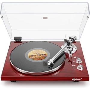Belt Drive Turntable for Vinyl Record Player,Work with Bluetooth Speakers or Active Speakers,Built-in Phono Preamp,USB Digital Output,Magnetic Cartridge, 33/45 RPM,High-Gloss Wood Design(Red)