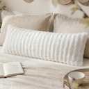 Faux Fur Body Pillow Cover, Super Soft Fuzzy Plush Bedding Pillow Long Pillowcases 1 Pieces, Chic Striped Plaid Geometry Decorative White Body Pillowcase for Couch, Bed, 20 x 54 Inches