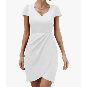 Missufe Women's Short Sleeve Sweetheart Ruched Fitted Wrap Mini Summer Party Formal Dress M