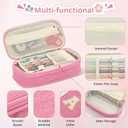 Pencil Bag, Pencil Case for Girls Women, Preppy Pencil Case, Large Initial Pencil Pouch with Zipper, Back to School Supplies, Aesthetic Pen Case Box for Kids Teen Girls - D(Pink)