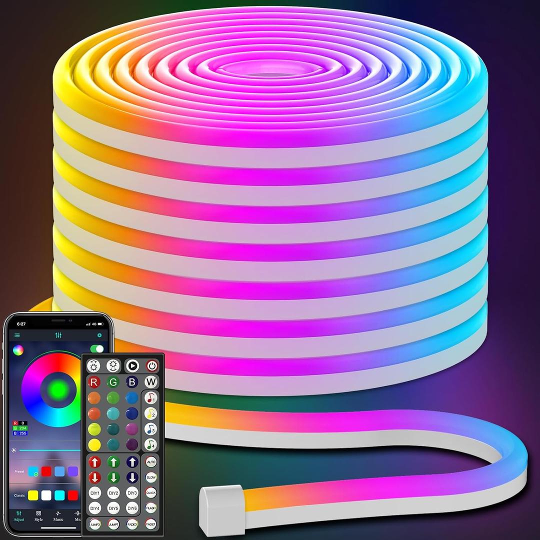 AILBTON 50Ft Neon Rope Lights,Flexible Led Rope Lights Control with App/Remote,Multiple Modes RopeLights,IP65 Outdoor RGB Led Neon Lights NonWater Resistant,Music Sync Gaming Led NeonLight Strip