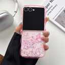 UEEBAI Wave Butterfly Case for Samsung Galaxy Z Flip 7 5G Case, Pretty Bling Star Butterfly Cute Shiny Glitter Phone Cover for Girls Bling Clear Cover Curly Shockproof Girly - Pink