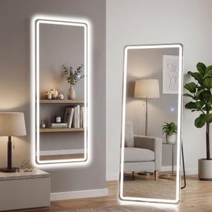 16"x60" LED Full Length Mirror with Stand, Full Body Wall Mirror