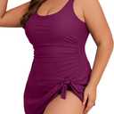 Eomenie Plus Size Swimdress for Women One Piece Swimsuit Tummy Control Swim Dresses Skirt Bathing Suit (Burgundy, 18 Plus)