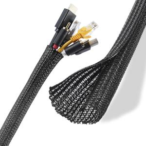 Cable Management Sleeves 1.5in - 2 Pack 4.1ft Split Braided Cable Sleeve Black, Wire Organizers for Cords, Hard PE Cord Protectors from Pets, Flexible Cord Wrap Wire Sleeve for Computer Cord Organizer