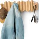 Umbra Picket Coat Rack with 8 Hooks – Natural Wall-Mounted Coat Rack with Flip-Down Wooden Hooks, Real Pine Wood Decorative Wall Storage for Jackets, Hats, Scarves, Bags, Entryway, Bedroom Living Room