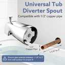 Tub Spout with Diverter Slip-Fit Bathtub Faucet Spout Replacement, 1/2 Copper Pipe Connection, Easy to Install, Universal for Bathroom Shower (Chrome)