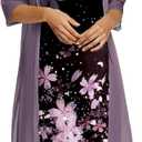 Honwenle Women's Linen Dress 2 Piece Outfit Floral Sleeveless Loose Maxi Summer Dresses with Jacket Formal Casual (3X-Large, Dark Purple)