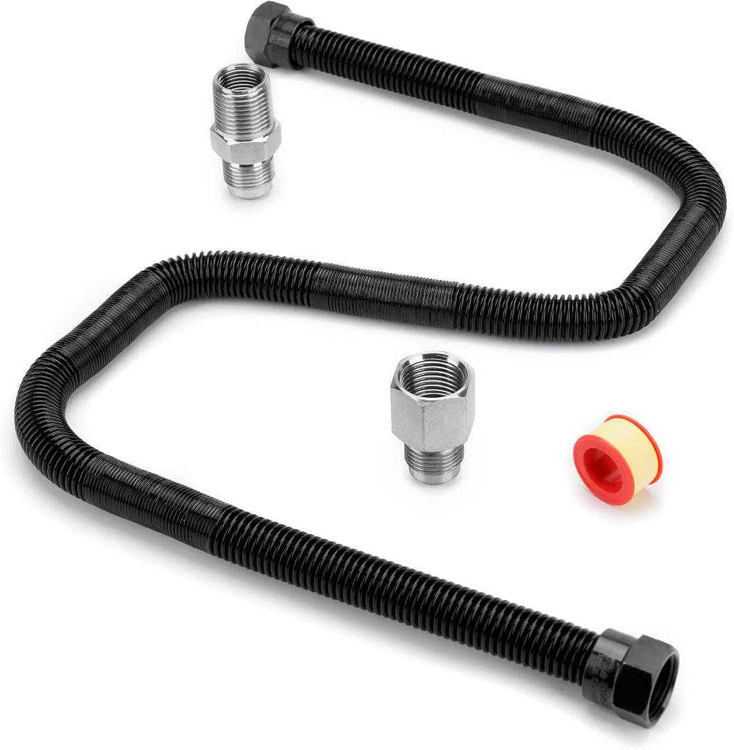 Stanbroil 1/2" OD x 3/8" ID 30" Non-Whistle Flexible Flex Gas Line Connector Kit for NG or LP Fire Pit and Fireplace