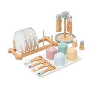 Wooden Play Kitchen Accessories Montessori Toys for Toddlers 3-5, Play Dishes for Kids Kitchen with Realistic Dishes & Plates & Tableware, Christmas Birthday Gifts for 3 4 5 6 Years Girls Boys
