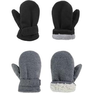 American Trends 2 Pairs Toddler Mittens Unisex Lined Fleece Gloves Winter Warm kids Mitten for Baby Boys and Girls (L(Fits 2-4 years), Black&drak Grey)