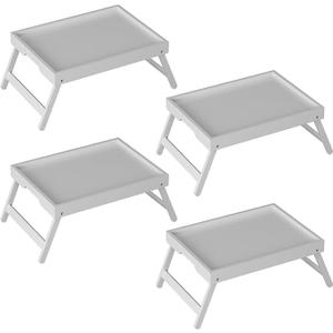 Bed Tray Table with Folding Legs, Bamboo Breakfast in Bed for Kitchen Serving Tray, Sofa, Eating, Used As Laptop Desk Snack Tray (4 Pack, White Color)