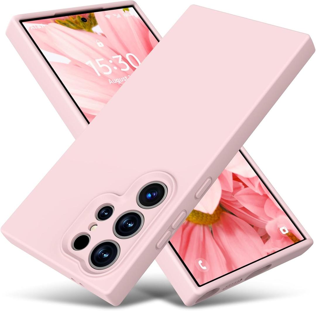 Varikke Compatible with Samsung Galaxy S24 Ultra Case, Liquid Silicone Upgrade [Camera Protection] [Anti-Scratch Microfiber Lining] Slim Soft Touch Gel Rubber Shockproof Phone Case 6.8", Chalk Pink