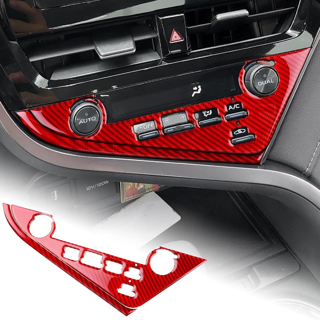 AIRSPEED Carbon Fiber for 2018-2024 Toyota Camry Center Console Button Frame Cover Car Interior Trim Accessories, Red, Type B