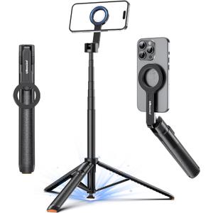UBeesize 70" Auto-Open Magnetic Tripod for iPhone, MagSafe Selfie Stick with Remote, Portable Phone Stand for Recording, Travel and Vlogging, Compatible with iPhone/Android (Black)