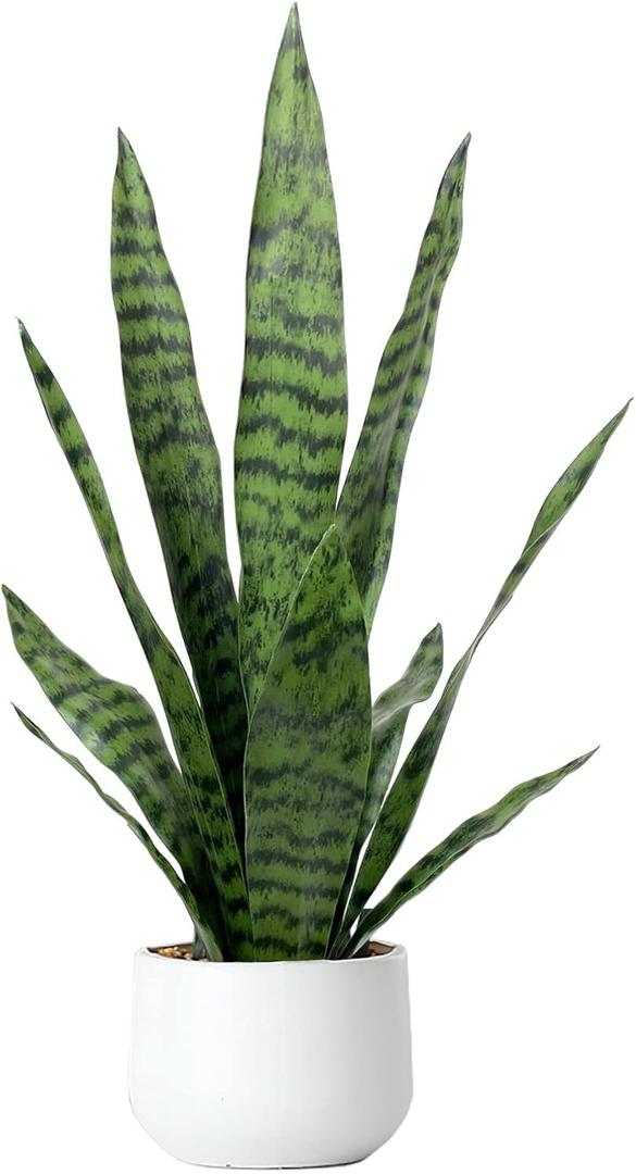 Artificial Snake Plant 22.5" Faux Agave Fake Sansevieria Artificial Potted Plants for Indoor and Outdoor Home Office Dcor (White Pot)