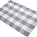 MUBIN Cotton Buffalo Plaid Rug, 27.5 x 43 in Grey and White Outdoor Rug Front Door Decorative Mat, Hand-Woven Foldable Rug for Layered Door Mats Washable Carpet for Front Porch, Entryway, Farmhouse