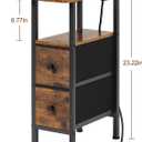 LOAKEKEL Narrow Nightstand with Charging Station, End Tables Living Room Set of 2, Skinny Side Table with Fabric Drawers, Slim Sofa Table for Bedroom, Small Spaces, Couch, Brown, HETNDP02BR