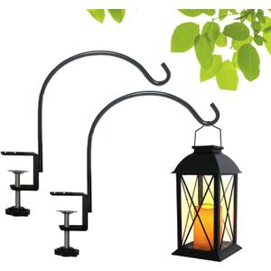 Short Deck Hook for Railing 2 Pack Deck Bird Feeder Pole with 3.3 Inch Strengthened Clamp for Hanging Bird Feeders, Lanterns, Wind Chimes, Flower and Plant Baskets (2)Lanterns Not Included