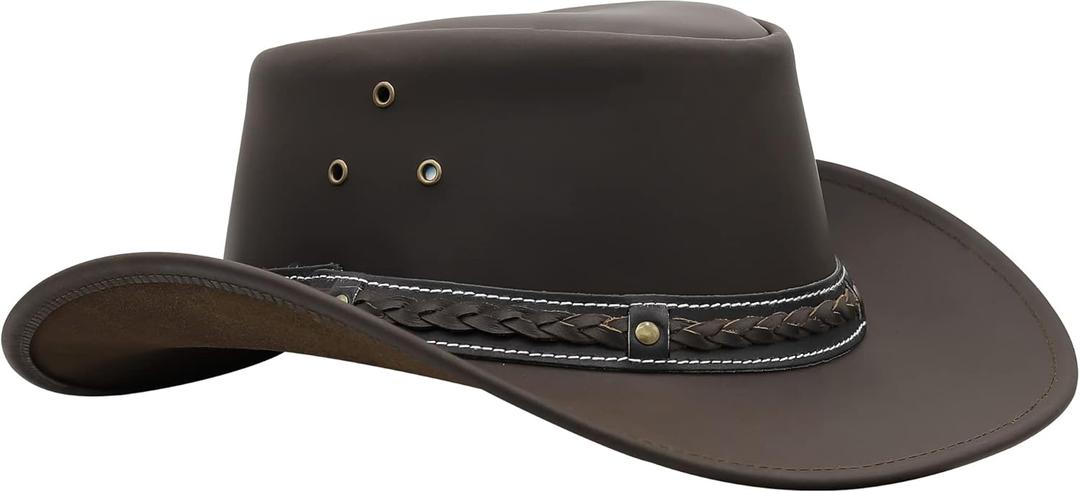 SideWinder Australian Leather Cowboy Hat Bush Aussie Style Summer Western Outback Black and Brown