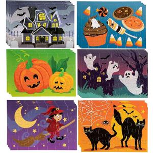 BLUE PANDA 36 Sheets Halloween Puzzles, 28-Piece Small Jigsaw Puzzle for Family Spooky Party Favor Toy Gifts, 5.5 x 8 in, 6 Designs